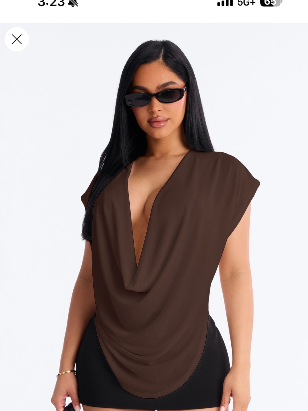 Fashion Nova Brown Draped V-Neck Tunic Top